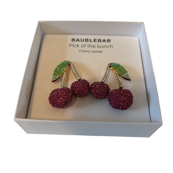 BaubleBar Pick of the bunch Cherry Earrings w/Purple,Green & Clear Pave Crystals - Picture 4 of 6